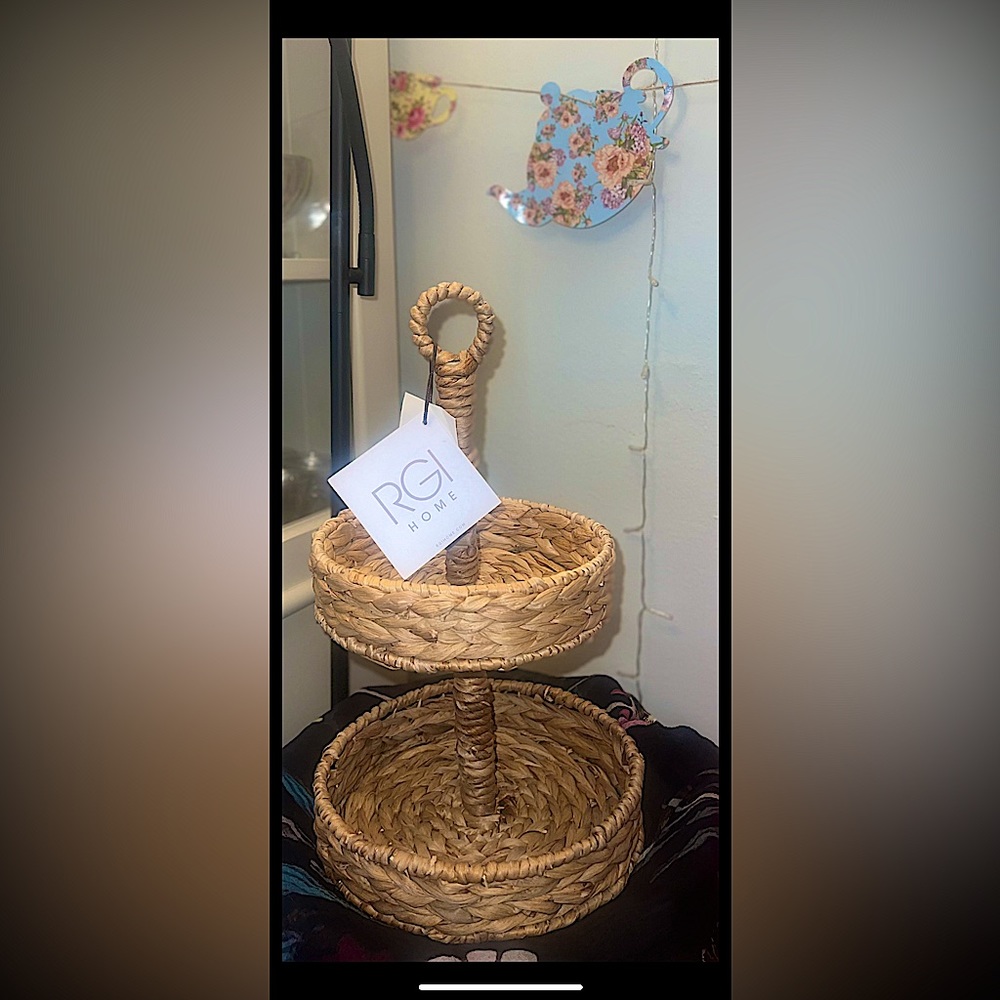 RGI HOME Natural Fiber Rattan 2 Tiered Tray